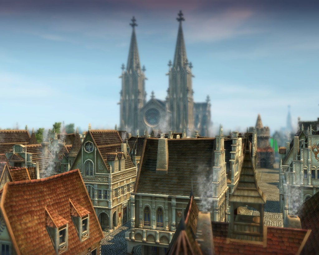 The Emperor's Cathedral, the occcident's religious monument, looms over Goldfurt.